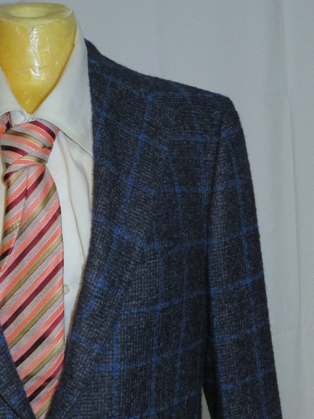 Cesare Attolini Handmade Alpaca Blend Gray & Blue Plaid Flannel Sport Coat 40R
